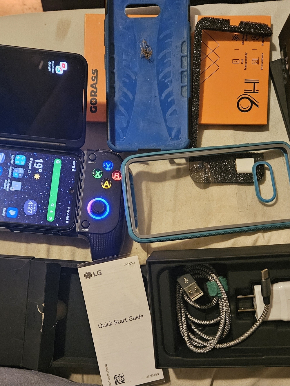 LG Blue & Teal Protective Phone Cases with Charging Cable and Accessories